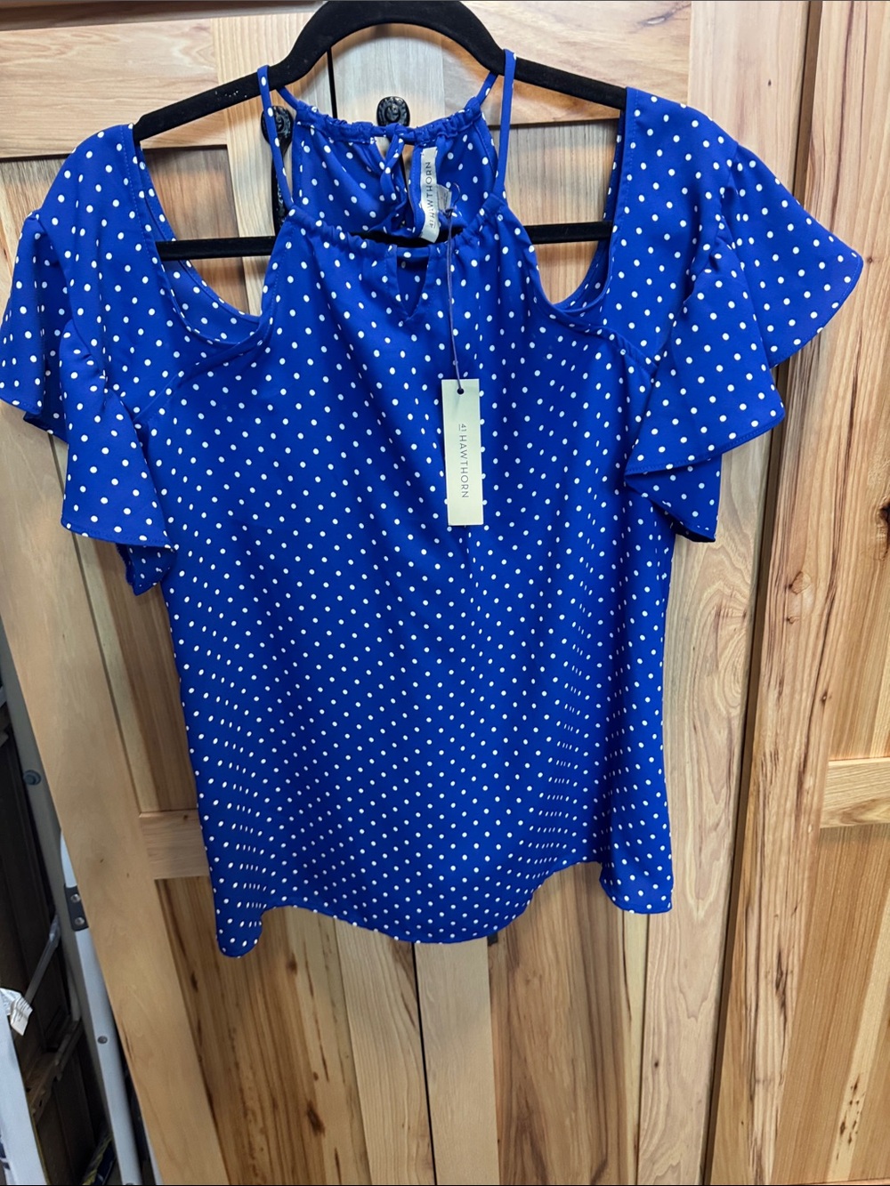 Madison Blue White Polka Dot Cold-Shoulder Camisole